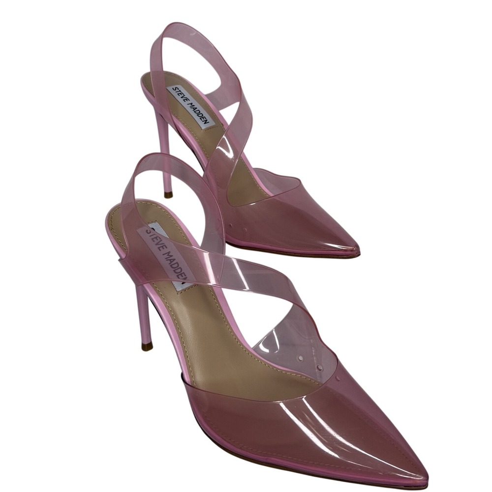 Steve Madden Vionne Pump Womens 7.5 Pink Synthetic Slingback Stiletto Clear Heel